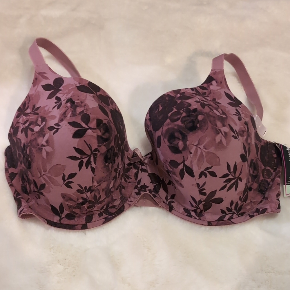 Ambrielle Floral Underwire Bra - Mauve and Black